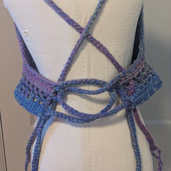 Fairycore Crochet Knit Boho Wrap Top Hippie Festival Coastal Cowgirl Crop - Picture 7 of 8